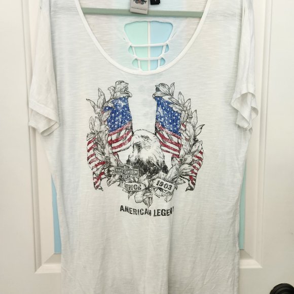 Harley Davidson Women's Cut-Out White Tee Size Large - Picture 1 of 6